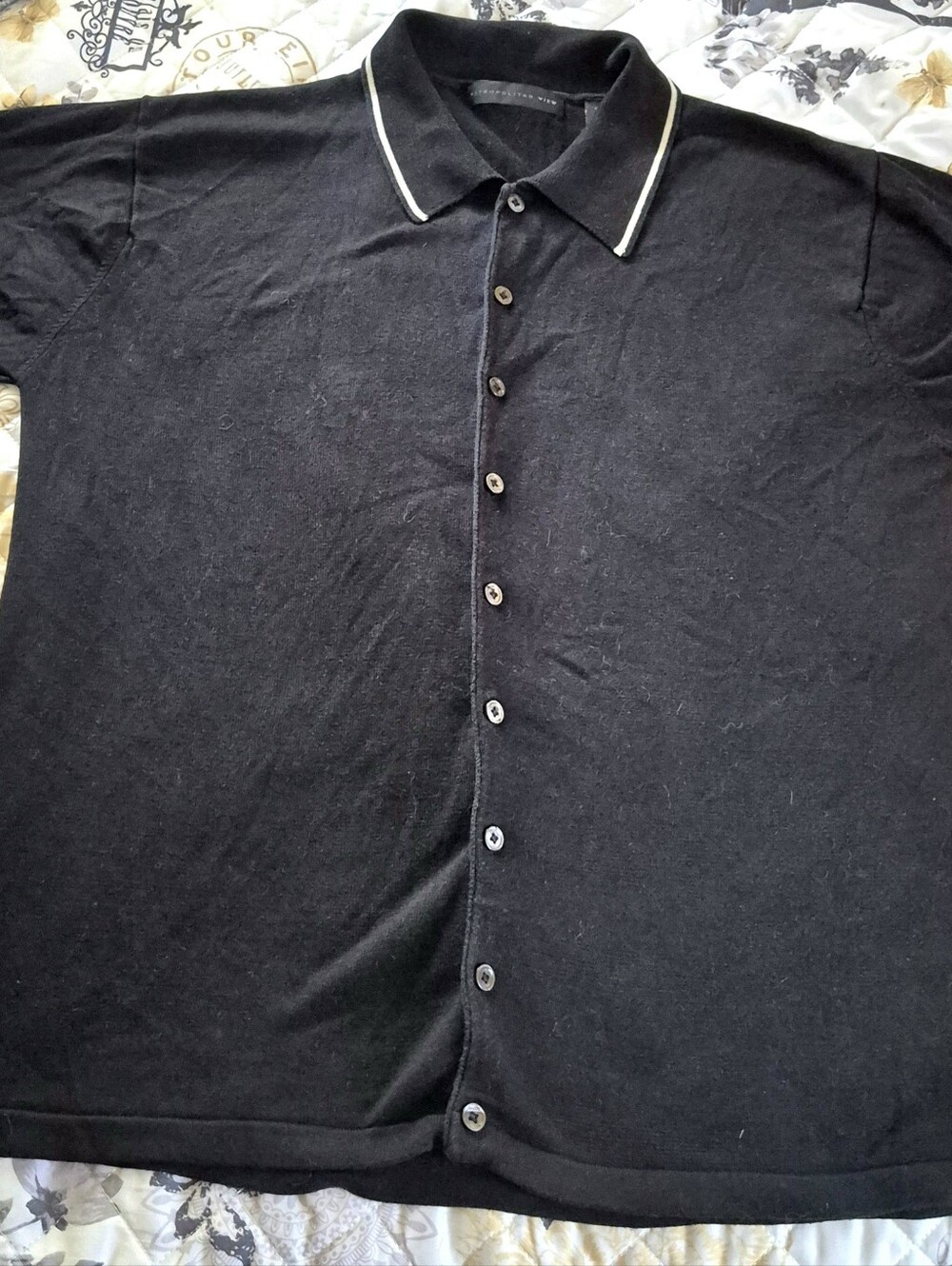 Vintage Metropolitan View 100% Silk Knit Button Up Polo Shirt Black Women’s L
